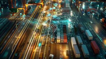 Aufkleber - Transportation and logistics network distribution technology concept Using AI in logistics and supply chain management Planning with real time visibility and control over optimized sup : Generative AI