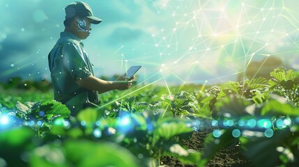 Fototapete - agriculture and modern technology Farmer using smart farming technologies using AI : Generative AI