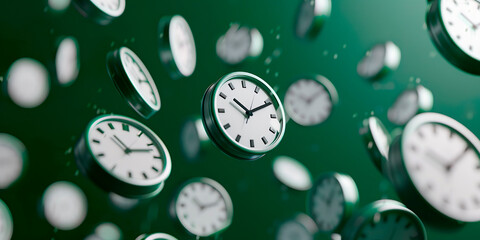 Several clocks falling, concept that time flies