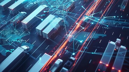 Aufkleber - Transportation and logistics network distribution technology concept Using AI in logistics and supply chain management Planning with real time visibility and control over optimized sup : Generative AI