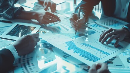 Leinwandbilder - group of business people working and communicating together in the office With the charging of graphs for analysis conceptual analysis and business planning : Generative AI