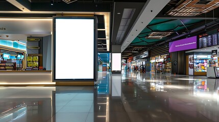 Poster - Sign and Billboard Mockup at duty free shop in departure terminal to promote your business or organization in a unique and eyecatching way : Generative AI