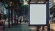 © The Little Hut - Digital Media blank advertising billboard in the bus stop  at avenue of Sao Paulo city Blank billboards public commercial with passengers signboard for product advertisement design : Generative AI