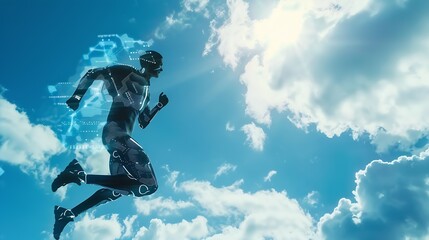Poster - using AI technology for developing running business on cloud computing person using Ai technology in his business by artificial intelligence smart robot AI Futuristic technology transf : Generative AI