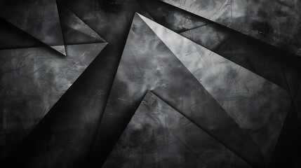 Fototapete - Black white dark gray abstract background Geometric pattern shape Line triangle polygon angle Gradient Shadow Matte 3d effect Rough grain grungy Design Template Presentation : Generative AI