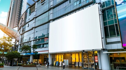 Wall Mural - Mock up white large LED display horizontal billboard on shopping mall building clipping path for mockup : Generative AI