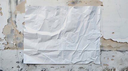 Poster - White wrinkled poster template Glued paper mockup Blank wheatpaste on textured wall Empty street art sticker mock up Clear urban glued advertising canvas Billboard advertisment adverti : Generative AI