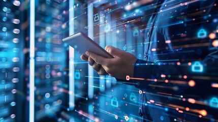 Data science digital technology internet global network Computer programmer using digital tablet with data center and big data management innovation technology background software deve : Generative AI