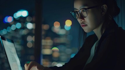 Poster - Business woman laptop and working on seo research internet and content creation for website Ux developer planning and tech with startup employee and digital job of professional with gl : Generative AI