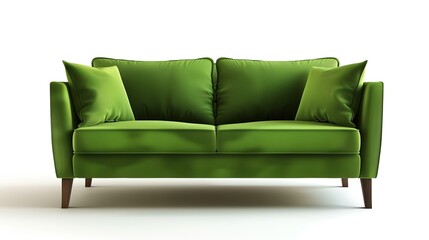 Wall Mural - Modern green fabric sofa with cushion isolated on white background Furniture for living room interior Design Element : Generative AI