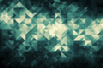 Shimmering pixel triangles pattern on deep blue gradient background, geometric design