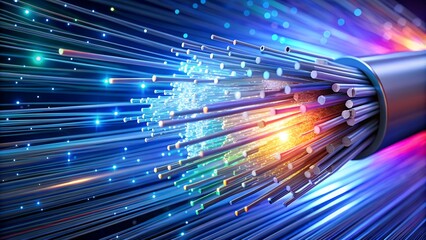 High speed optical cable, fast data broadband transfer, fiber connection abstract tech background
