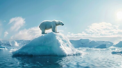 Wall Mural - Polar bear standing on a melting iceberg, symbolizing the impact of global warming on arctic wildlife