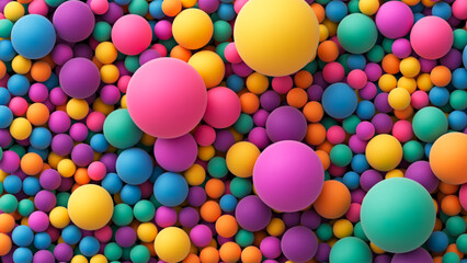 Sticker - Many colorful random bright soft balls background. Colorful balls background for kids zone or children's playroom. Huge pile of colorful balls in different sizes. Vector background