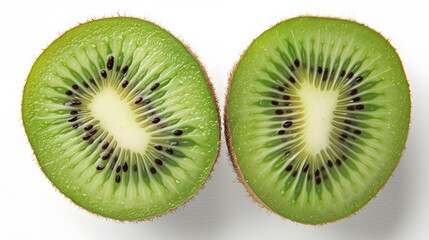 Isolated kiwi. One kiwi fruit cut in halves isolated on white background with clipping path. 