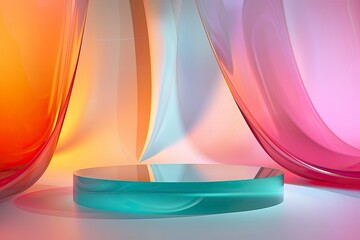 Wall Mural - Abstract 3d colorful glass curves. Abstract scene background. Podium 3d, stage pedestal or platform - generative ai