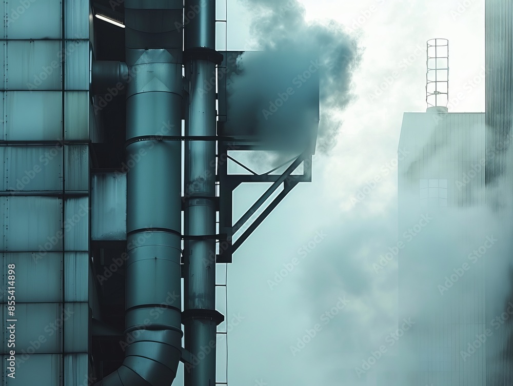 Air filter capturing pollutants in an urban environment, side view ...