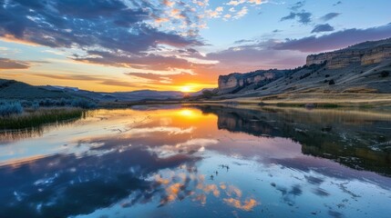 Wall Mural - A Lake Reflecting the Sunset