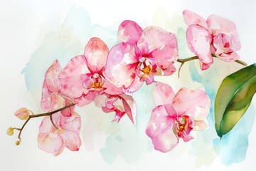 a painting of pink flowers on a white background, a delicate watercolor bunch of orchids