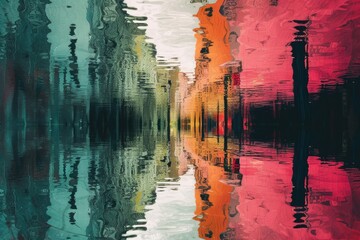 Wall Mural - a city with a reflection of buildings, an abstract cityscape with colorful reflections