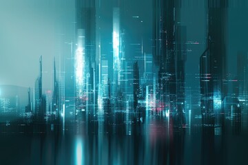 Poster - a city with skyscrapers and a blue sky, Design a futuristic cityscape with abstract skyscrapers