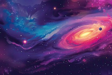 Poster - a spiral galaxy with stars and a blue and purple swirl, Design a vector background with swirling galaxy elements