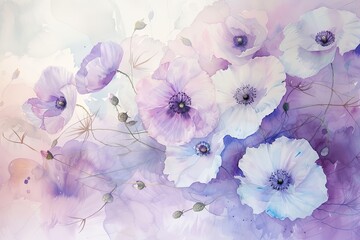 Poster - a painting of purple and white flowers, Develop a delicate watercolor arrangement with lavender and white lilacs