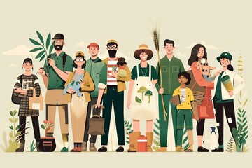 Leinwandbilder - a group of people standing together in front of a blue background, Illustrate a group of people in different environmental professions