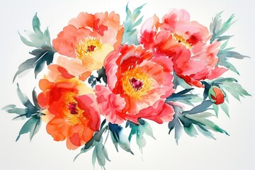 Poster - a painting of flowers on a white background, Paint a watercolor bunch of peonies in rich, bold hues