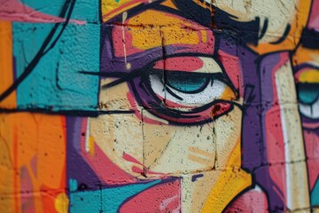 Aufkleber - a colorful graffiti wall with a black frame, Shoot a series of close-ups of vibrant street art