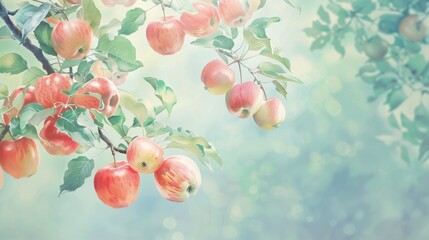 Wall Mural - A fruit-bearing apple tree with ripe apples hang