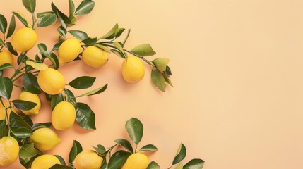 Wall Mural - lemon tree with bright yellow lemons and green leaves