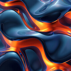 Wall Mural - abstract pattern of curves and orange and blue, in the style of 8k resolution, made of liquid metal, dark sky-blue and light red, futuristic chromatic waves, soft tonal shifts, 