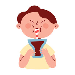 Poster - cute cartoon kid drinking chocolate