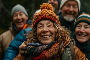 Wall Mural - Portrait of a smiling senior woman with her friends in the background