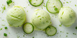© Coppi AI - Refreshing cucumber and lime ice cream, a closeup of refreshing cucumber and lime ice cream, its light green color and zesty lime flavor highlighted against a white background