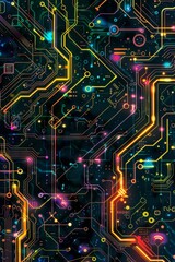 Wall Mural - a galaxy transformed into a vibrant circuit board pattern, for a tech-themed wallpaper