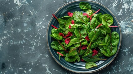 Wall Mural - A plate with isolated red and green spinach