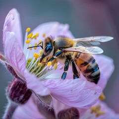 delicate harmony bee pollinating a vibrant flower in nature s embrace