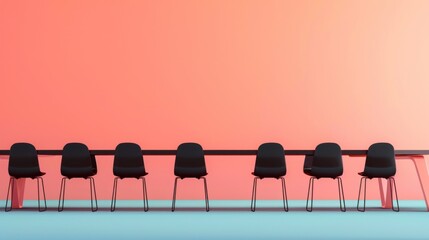 Wall Mural - A minimalist graphic of a conference table with chairs arranged neatly.