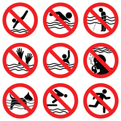 Wall Mural - swimming pool rules warning sign no jump, run, dive, hold breath, no pet or animal, do not swim alone