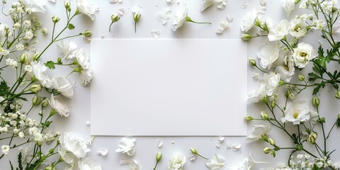 Wall Mural - White Flowers Surrounding a Blank Card