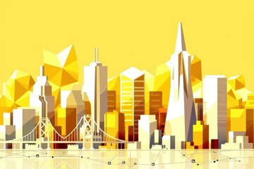 Sticker -  An illustration of a bustling city skyline, with skyscrapers and bridges, on digital canvas with dynamic lines, an urban map overlay, in an elevated view,