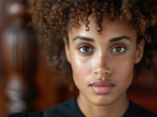 Wall Mural - close up portrait of a young woman with curly hair