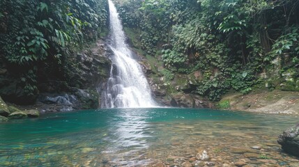 Stunning tropical waterfall in lush green forest