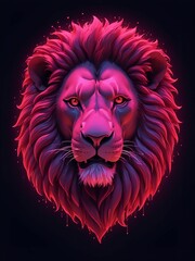 Wall Mural - ai generated illustration of a lion's head with neon pink and purple hues against a dark background