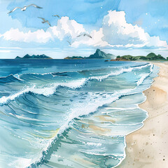 Watercolor Tropical Beach Background
