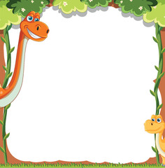 Poster - Two smiling dinosaurs in a leafy frame