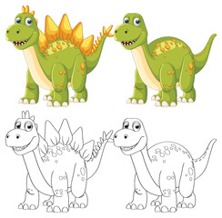 Sticker - Colorful and black-and-white dinosaur illustrations