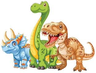 Wall Mural - Three friendly dinosaurs standing together